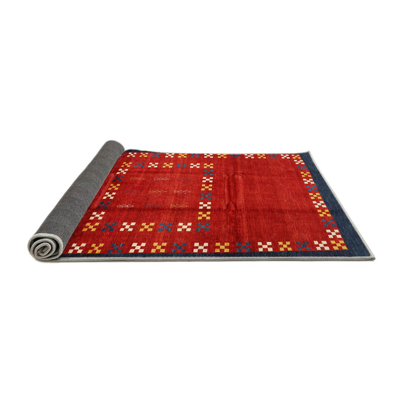 Tapis rouge / jaune / gris, Rond 6 pi