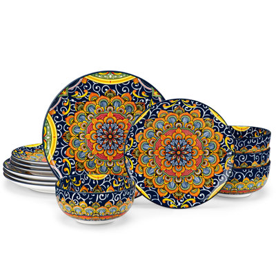 Bohemian Porcelain Dinnerware Set for 4 Scratch Resistant Microwave Dishwasher Safe