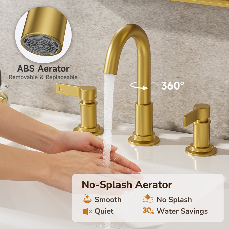 Widespread Faucet 3 hole, 2-handle Bathroom Sink Faucet with Drain Assembly, Brushed Gold