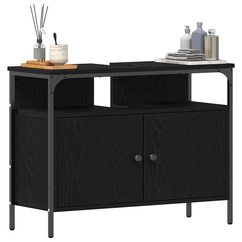  Bathroom Sink Cabinet 80 X 30 X 60 Cm Engineered Wood, Black Oak