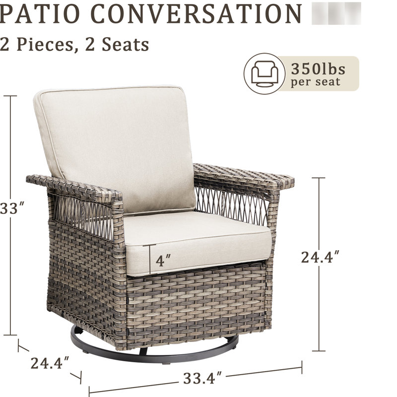 2 Piece Swivel Rocker Patio Chairs In Gray/beige With 5-inch , , 360 Motion, Ergonomic Cushion, High Back For Relaxation Gray/beige, Weather-, Swivel, High Design