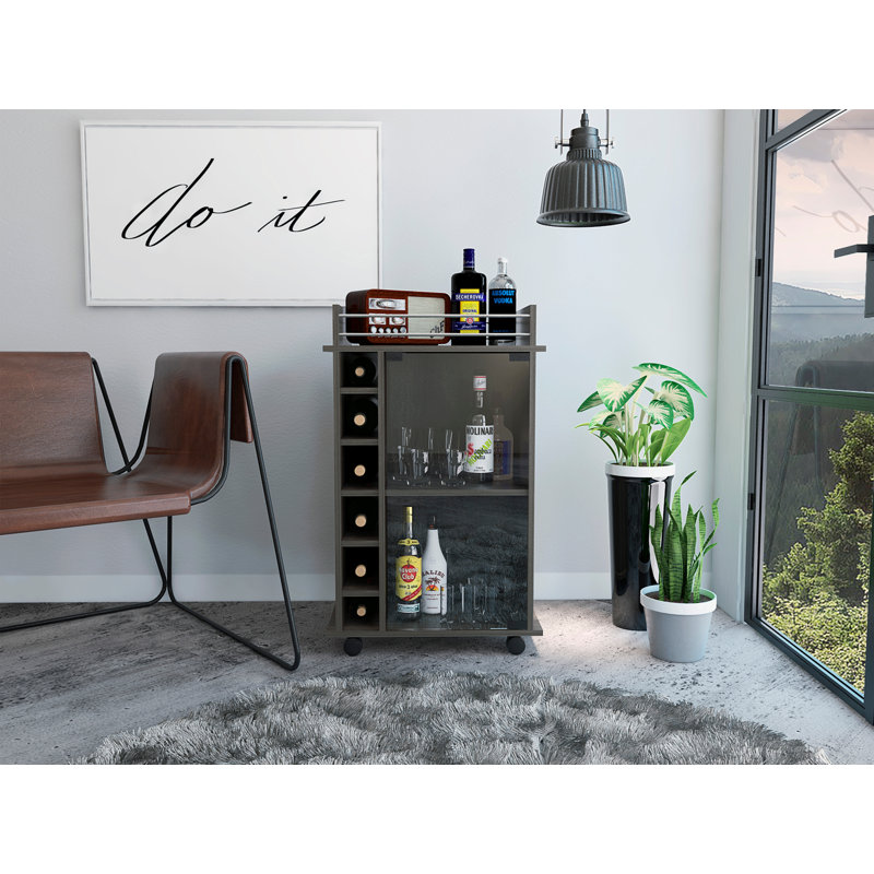 Dukat Bar Cart,Two Shelves, Six Built-In Wine Rack, Four Casters, Espresso