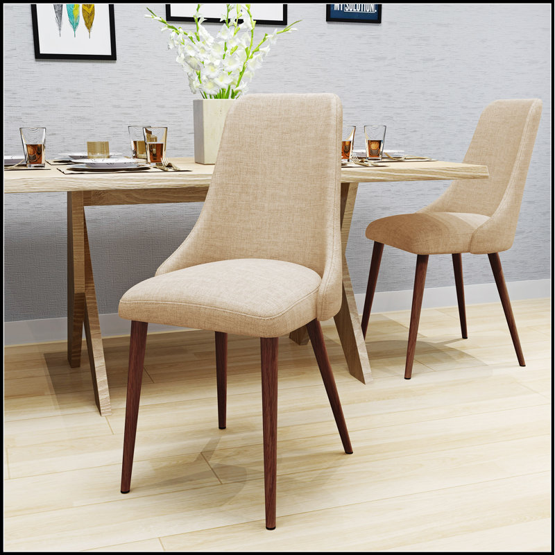 Chaises de salle à manger Mid-Century modernes en tissu sans accoudoirs, ensemble de 2, Gris, Chocolat