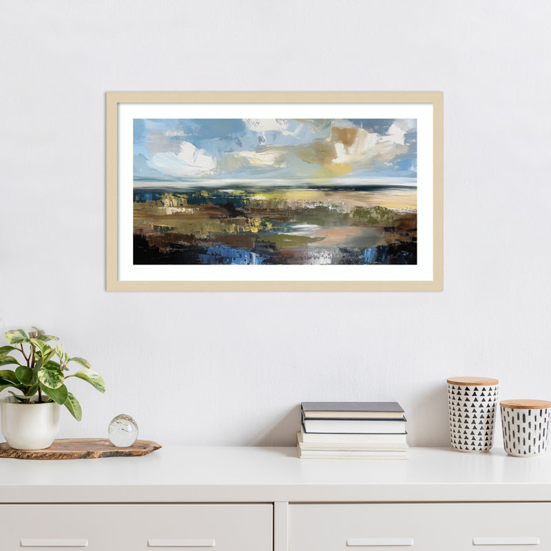 «Serene Earthy Abstract Landscape» par The Creative Bunch Studio, reproduction d'art encadrée sur bois, Brun