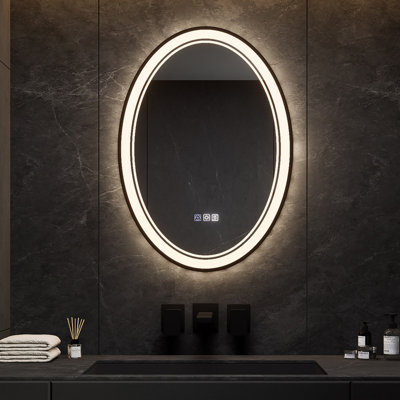 Élégant miroir de salle de bain à DEL avec options de gradation et de désembuage