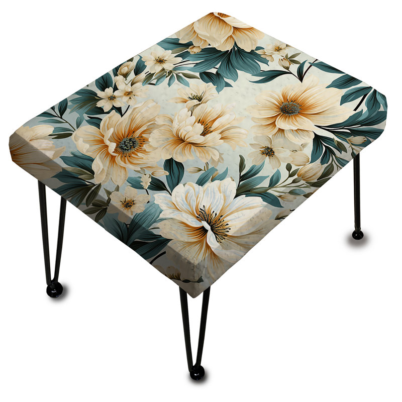 Sandy Beige And Blue Hydrangea Tranquility IV - Floral Rectangle Ottoman