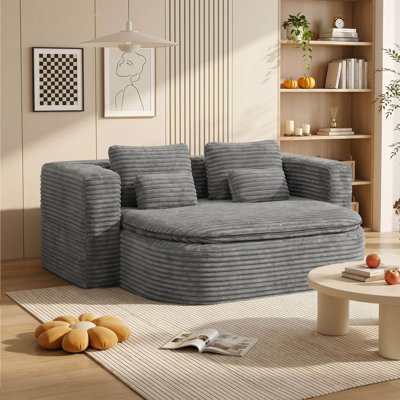Convertible Folding Sleeper Sofa Bed, Corduroy Loveseat with Blanket, No Assembly Required