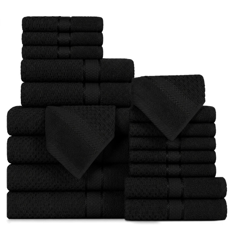 Collection de serviettes 100% coton Obed, Noir, Ensemble de serviettes 18 pièces