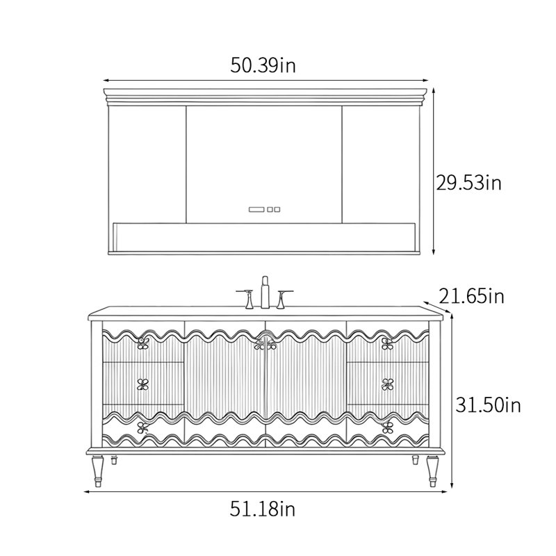 Armoire de salle de bain de style américain rétro, Vert, H 31,5 po x l 51,18 po x P 21,65 po