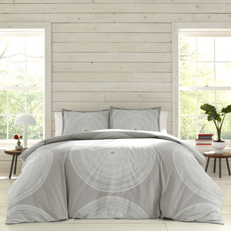 Ensemble d'édredon en coton Marimekko Fokus, Édredon double/grand et 2 taies décoratives, Gris clair