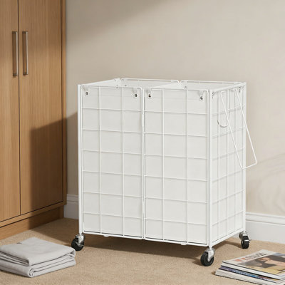 Double panier à linge avec roues et sacs amovibles, panier à linge roulant de 120 L avec cadre en métal, organisateur de vêtements sales pour la chambre à coucher, la salle de bain et le rangement dans un dortoir
