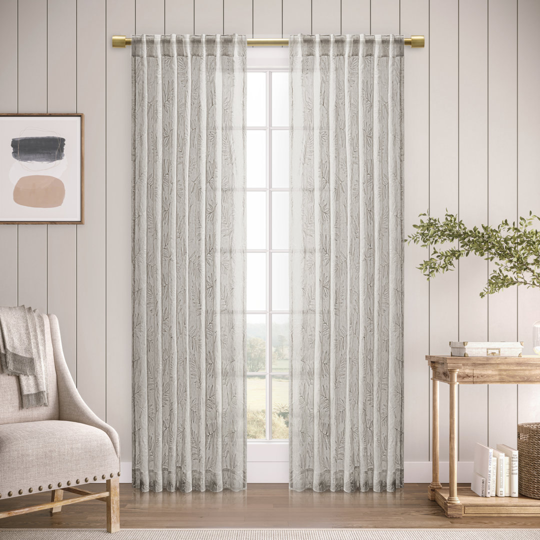 Roodhouse Premium Leaf Embroidered Semi-Sheer Rod Pocket Single Curtain Panel Red Barrel Studio® Curtain 