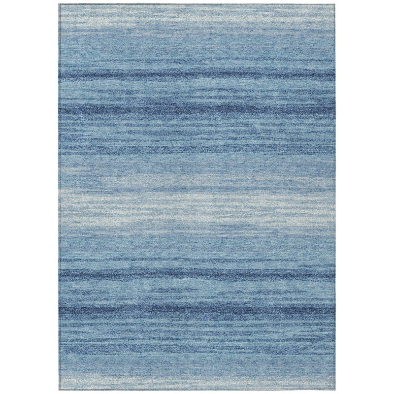 Tapis intérieur lavable rayé bleu et ivoire 5 pi x 8 pi