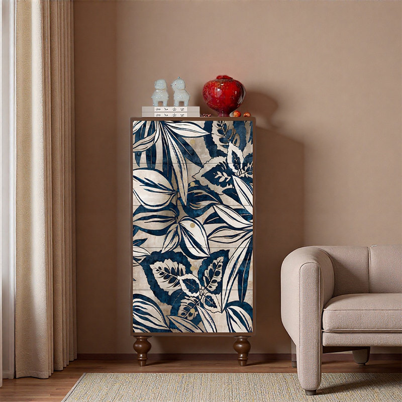 Armoire décorative en pin à cinq tiroirs, Noyer