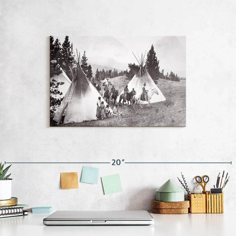 Native American Teepee Camp Montana, 8" H x 12" W