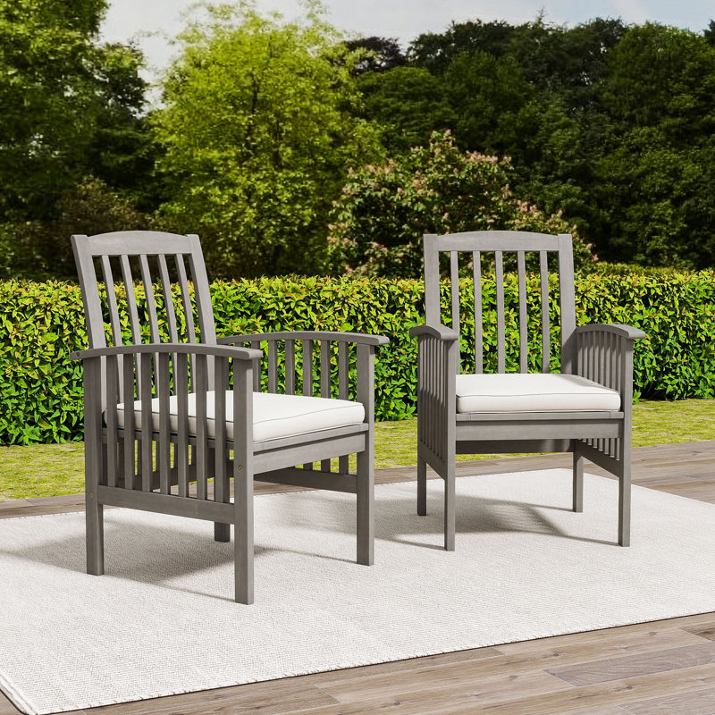 Chaises de salle à manger d'extérieur en bois rustique avec coussin résistant à l'eau et structure durable, Crème, crème