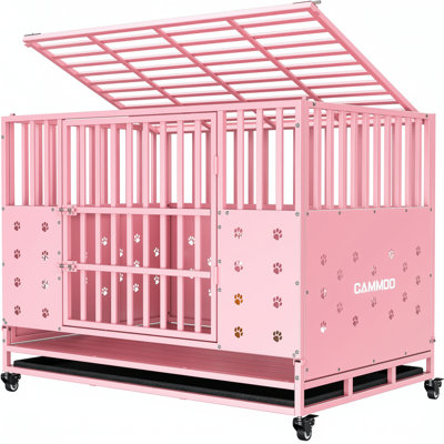 48'' Heavy Duty Dog Crate For Large Dogs, – Upgraded Chew-proof Panels, Comfort-widened Floor Panel, Dog Kennel Indoor, Adjustable Internal Height, Easy-access Wide Door, 4 Lockable Wheels,pink