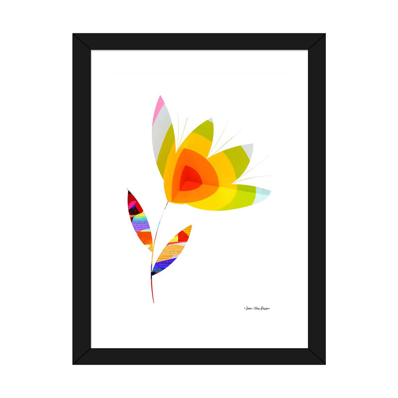 Street Art Flower I - impression d'art graphique, H 32 po x l 24 po x P 1 po, Papier encadré noir, Blanc
