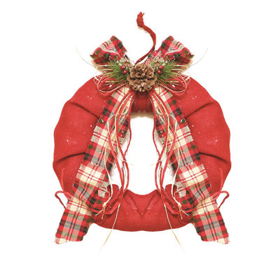 Red Plaid Bow and Pine Accents Artificial Christmas Wreath - 13-Inch Unlit