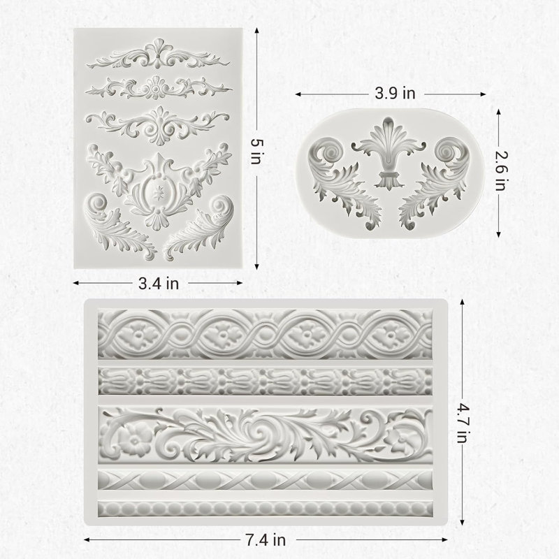 3Pcs Baroque Silicone Fondant Molds