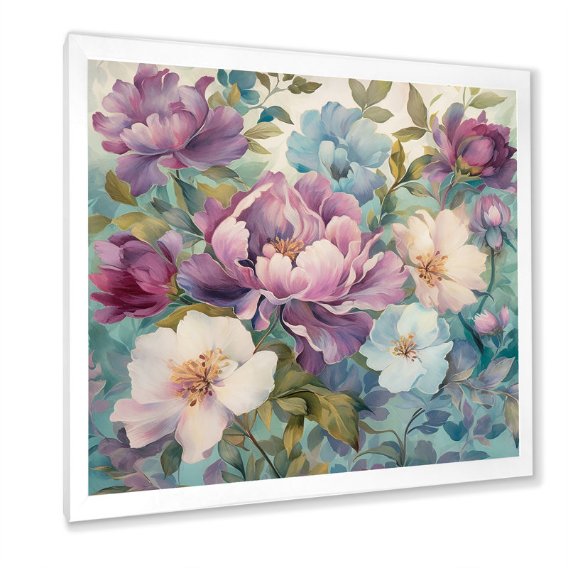 «Retro Collage Blossoming Wildflowers» sur impression sur toile, H 24 po x l 24 po x P 1 po, Cadre simple blanc
