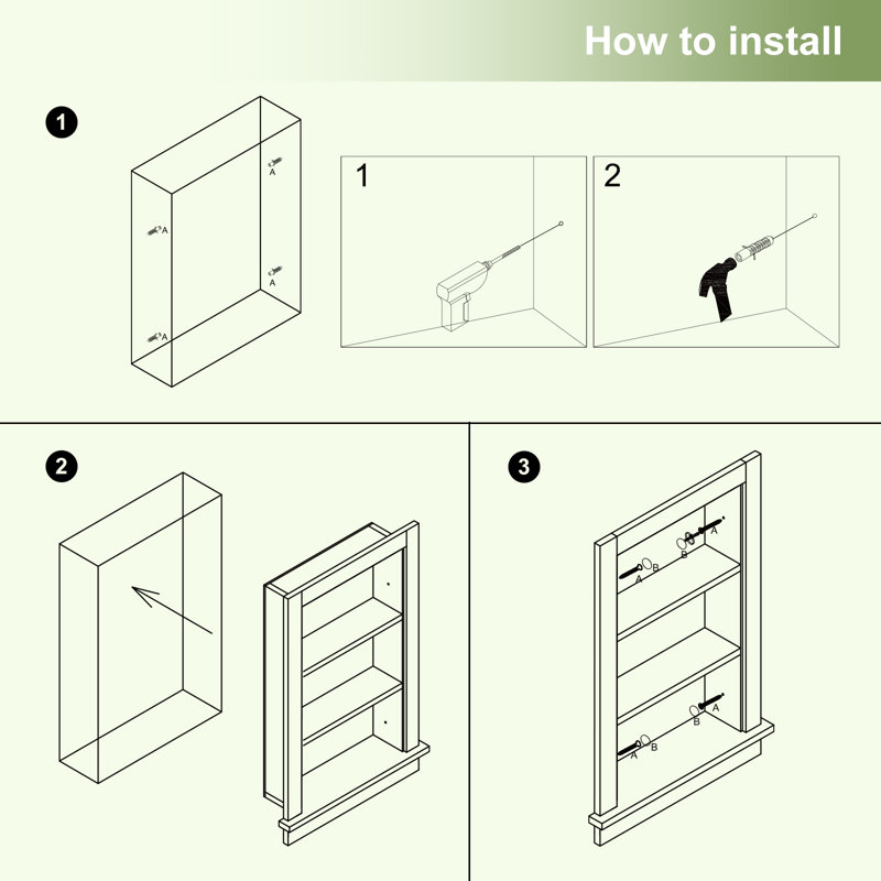 17.5"w X 4"d X 26.4"h Wall Niche Double Shelf Wood Recessed Shower Niche Cabinet Rectangle, White/Black