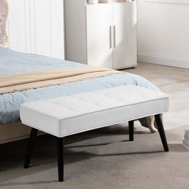 Banc de 40 po pour le hall d'entrée, H 17,7 po x l 40 po x P 16,1 po, Simili cuir blanc