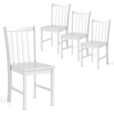 Ensemble de 4 chaises de salle à manger rustiques avec dossier inclinable à lattes, siège large, pieds en bois d'hévéa blanc