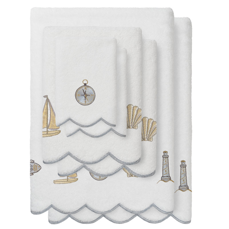  Ensemble de serviettes 100% coton turc SEA JOY, Blanc / Gris, Ensemble 6 serviettes de bain
