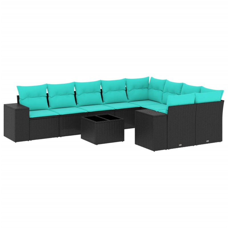  Ensemble de canapé de patio 10 pièces avec coussins en rotin de polyester noir