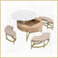 Blanc moderne et rond Table basse naturelle avec rangement et amp; 3 repose-pieds peu encombrants-564579912-564579913