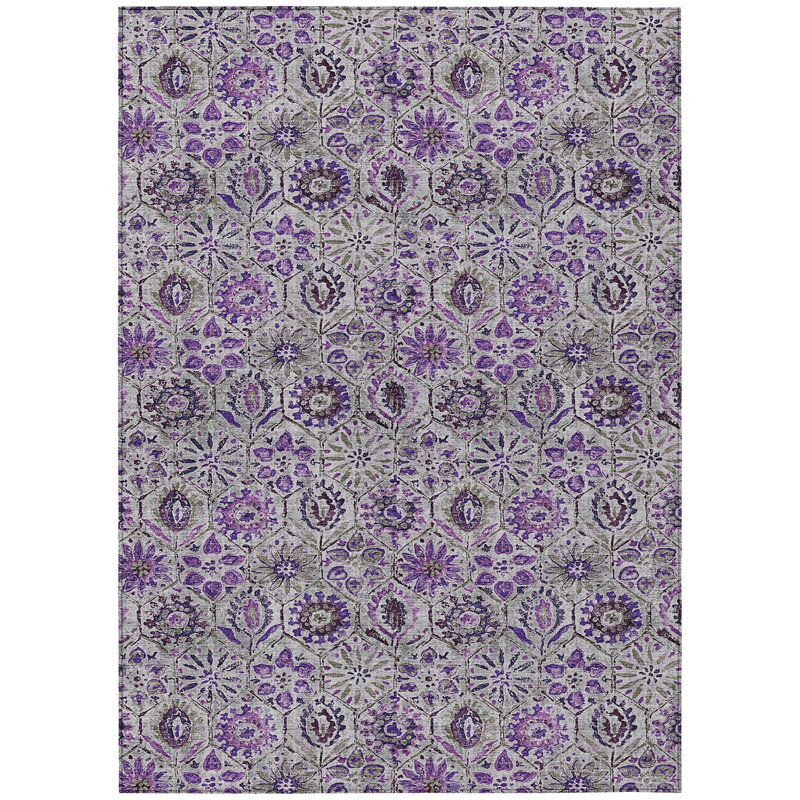 Machine Washable Indoor/Outdoor Xhevrie Purple Rug, Rectangle 9' x 12'