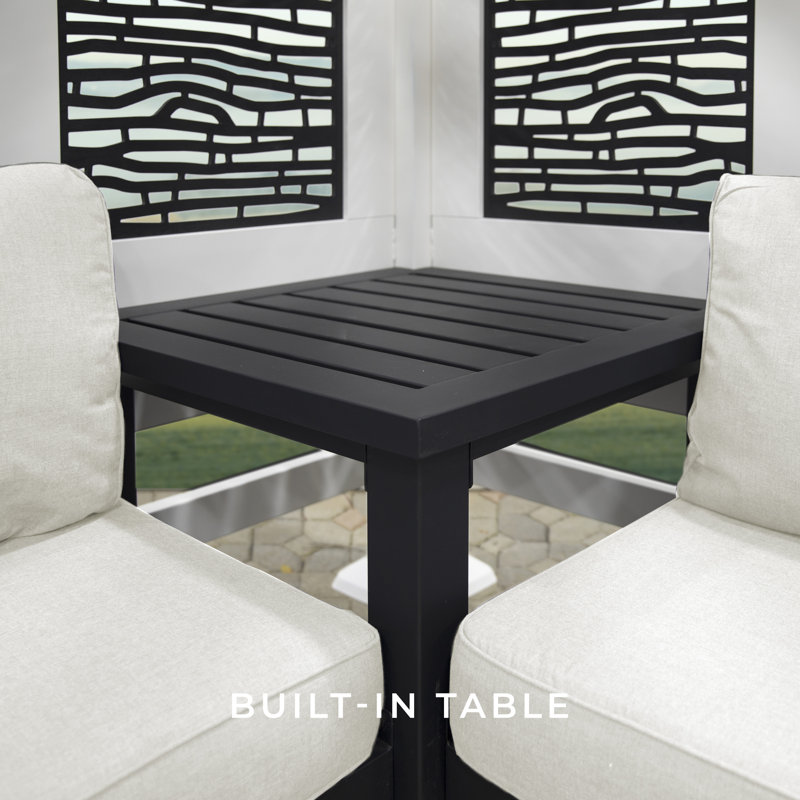 White Galvanized Steel Cabana Pergola with Canopy and Seating