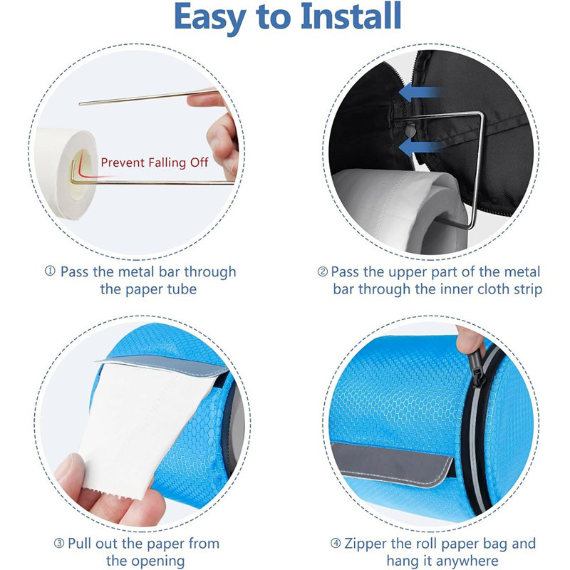 Porte-papier hygiénique portable imperméable, sac de rangement en rouleau pliable résistant aux chats avec sangle réglable pour mur, voiture, camping, maison, bureau - nid d'abeille bleu