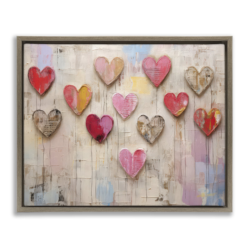 "Playful Love Hearts", art mural encadré sur toile flottante par LSR Design Studio, Cadre flottant orme Montalcino
