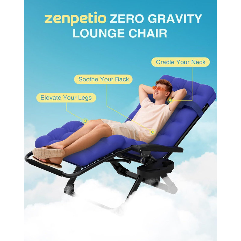 Fauteuil zéro gravité Arlmont & Co., fauteuil inclinable d'extérieur portatif avec coussin amovible, porte-gobelet et coussin
