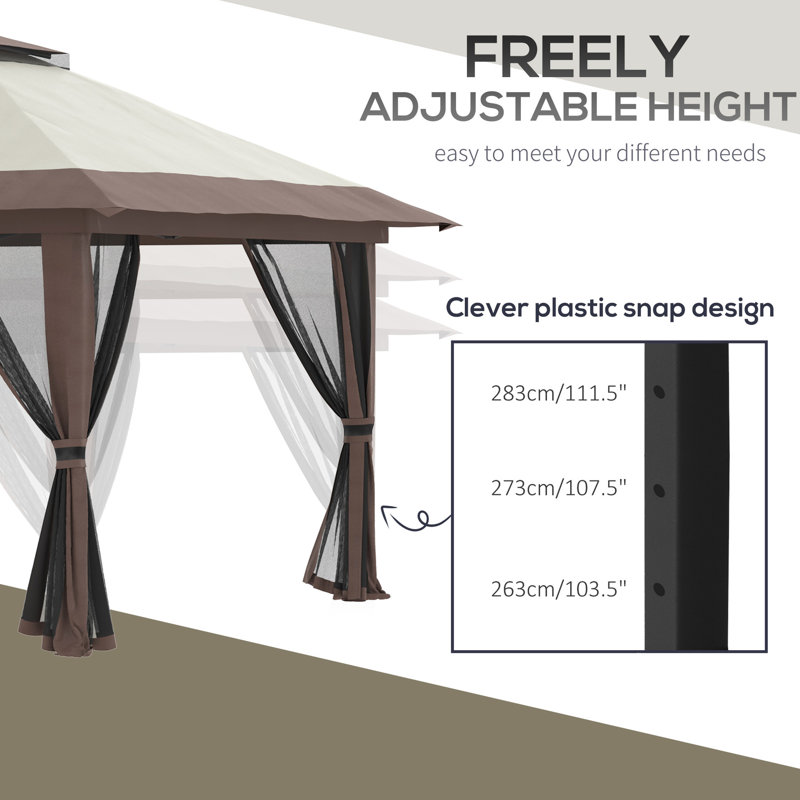 13' X Pop Up Gazebo, Instant Canopy Tent With 2 Roof. Uv50+ Guard, Beige For Outdoor Activities. With Wheeled Carry Bag And Water/sand Bags Roof, Gazebo Netting Swimming
