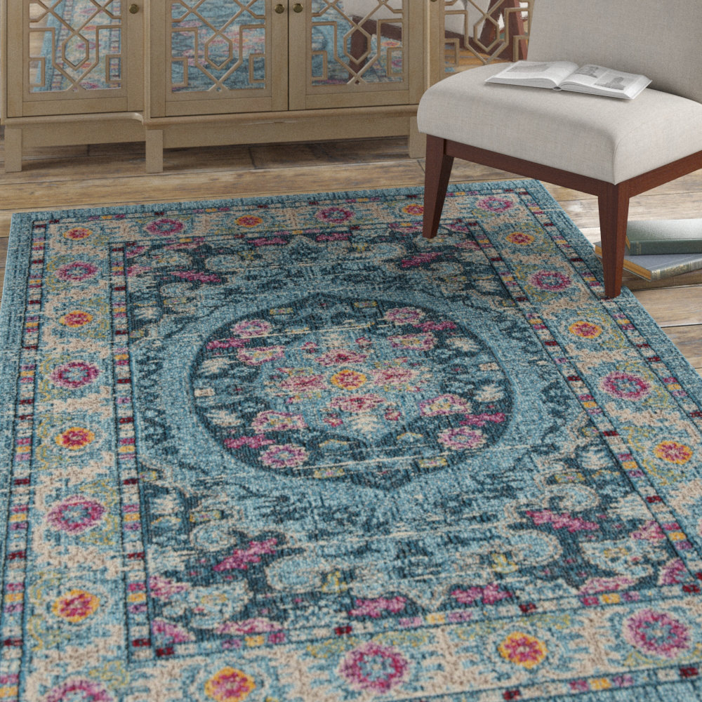 Bungalow Rose Gutierez Performance Blue/Pink/Green Rug Wayfair