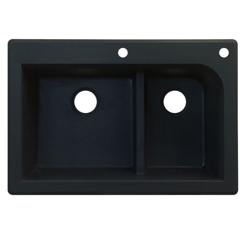 Évier de cuisine à double cuves l 33 po x l 22 po Radius, Noir, 2 trous