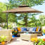 Parasol d'extérieur avec base, pivotement à 360 degrés, plateau double, 8 nervures, inclinaison facile, manivelle, motif café à double plateau