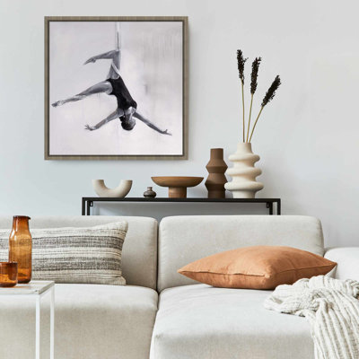 Dancer on Aerial Silks Monochrome Framed Canvas - Home Decor