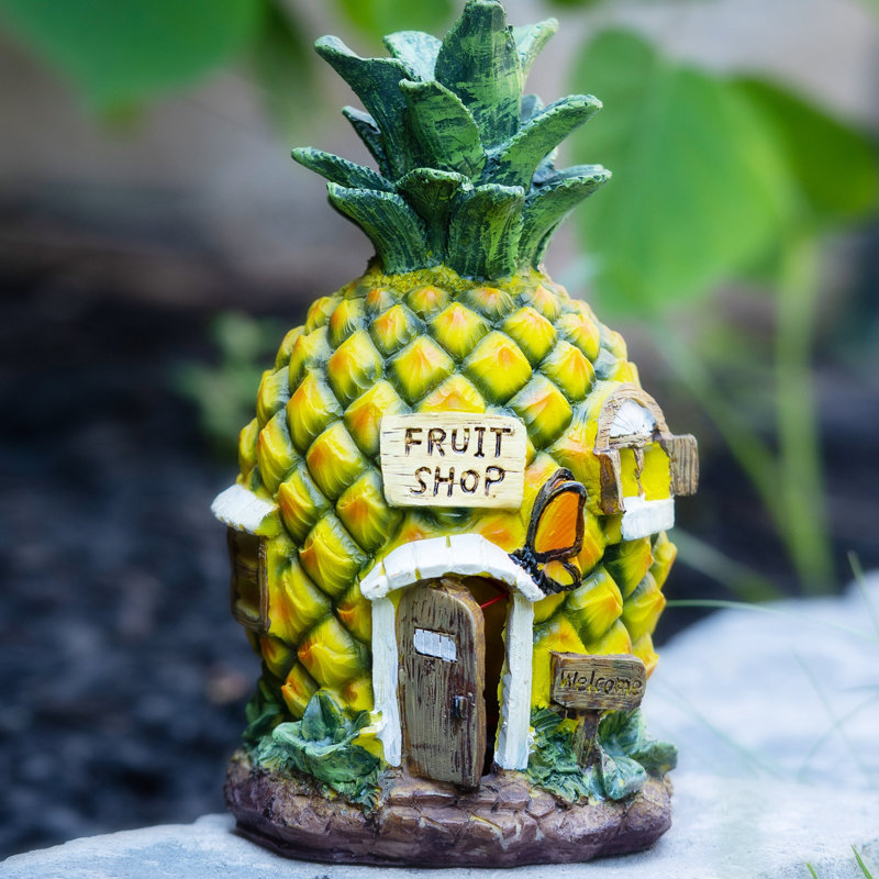 Adorable statue solaire en polyrésine et ananas jaune pour jardin