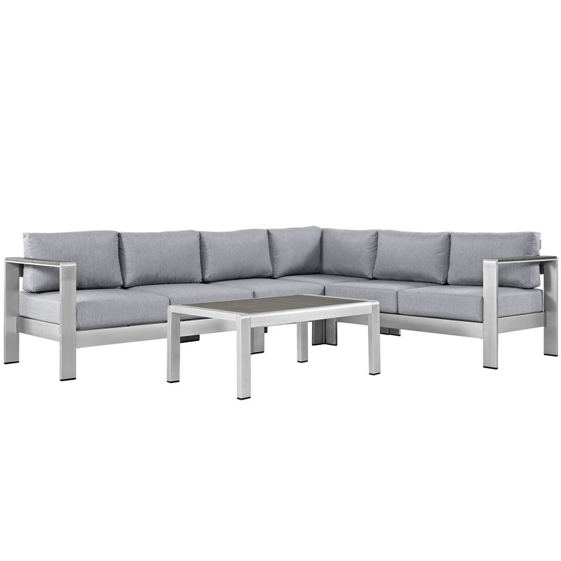 Shore 5 Piece Outdoor Patio Aluminum Sectional Sofa Set, Gray