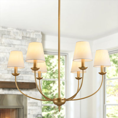 Lustre classique/traditionnel à 6 lumières de 82 cm (32,28 po) avec abat-jour en lin et variateur, idéal pour salle à manger, salon, hall d'entrée ou chambre à coucher.
