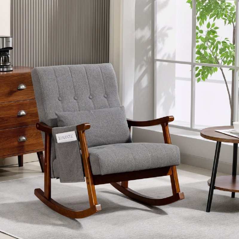 Upholstered Side Chair, Grey/Walnut