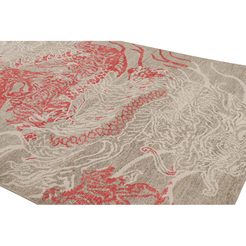 Rug & Kilim’S Distressed Dragon Rug In Red, Gray And White Pictorial Patterns