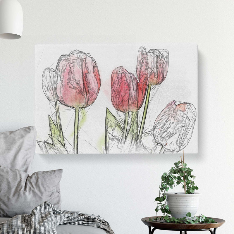 Beautiful Pink Tulips in Abstract - Wrapped Canvas, 50cm H x 76cm W x 3cm D
