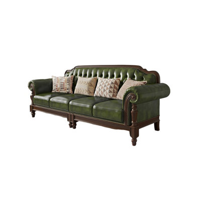 European Vintage Villa Leather Sofa 109.4'' Upholstered Sofa
