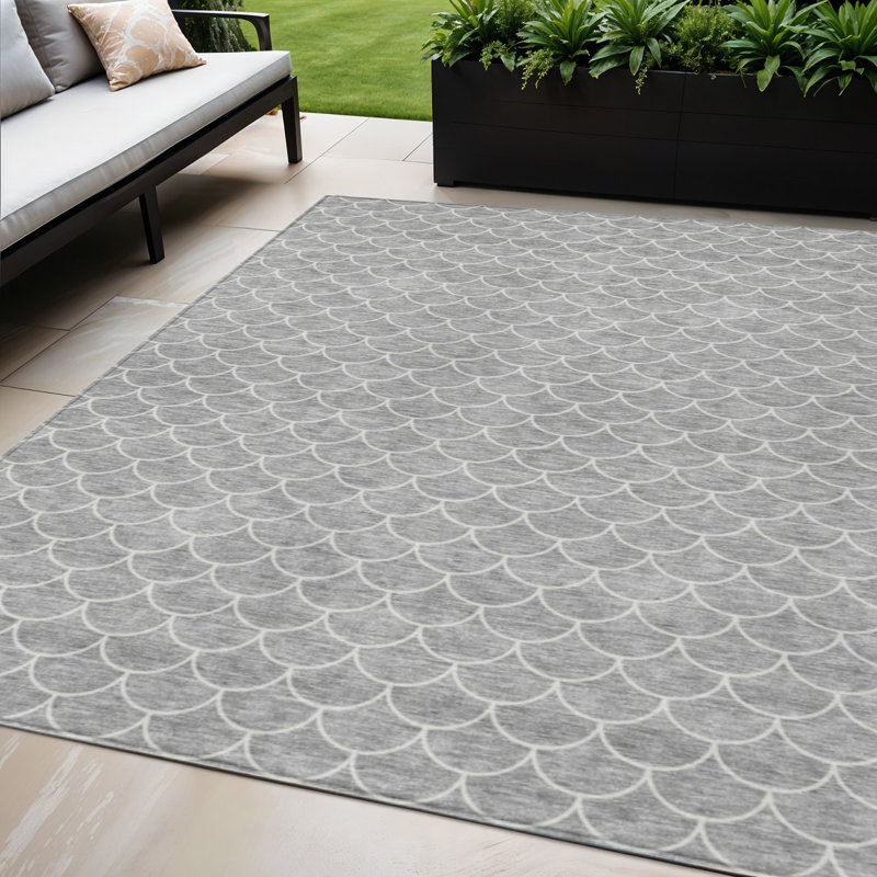Tapis d'intérieur lavable à motif géométrique gris et ivoire 5 pi x 8 pi