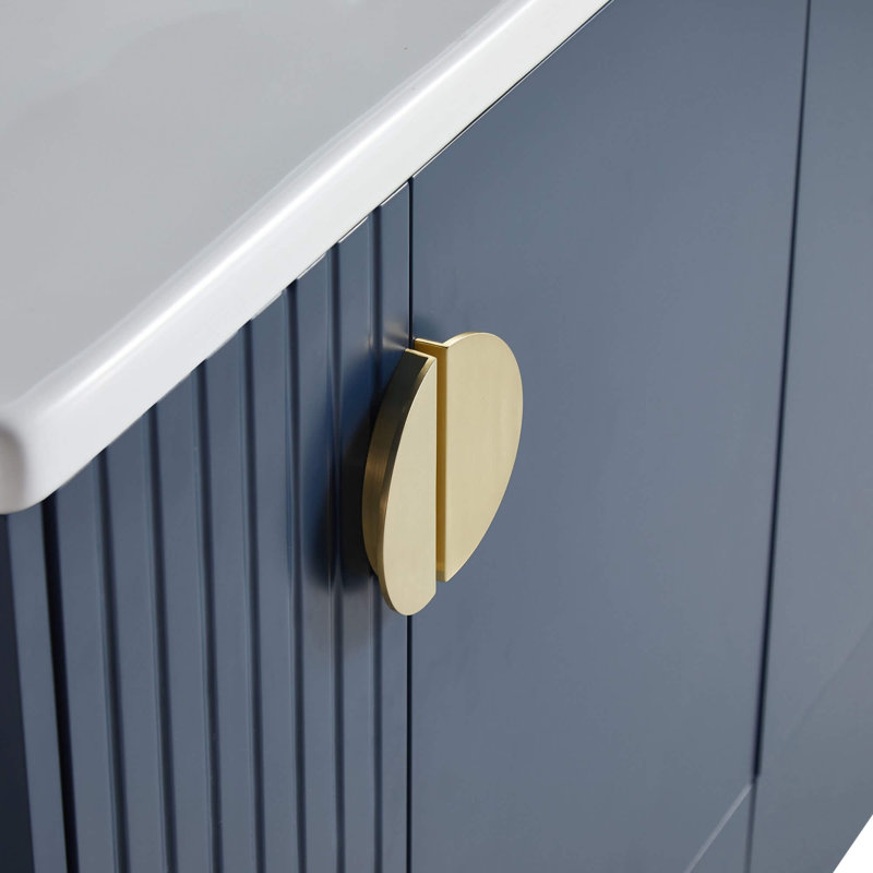 Ensemble de meuble-lavabo simple 48 po Saimah, Laiton satiné, Bleu marine